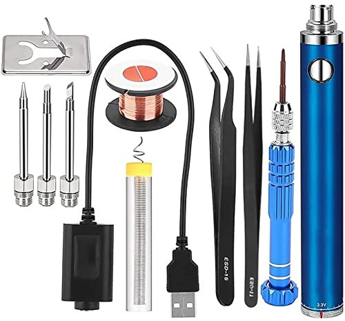 Akku Lötkolben Set mit Deckel, Lötkolben Set,Lötkolben Drahtloses Laden Lötkolben Mini Tragbarer Batterielötkolben mit USB-Schweißwerkzeugen,Soldering Iron mit 3 Lötspitzen für Lötarbeiten