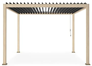 Pergola Ocean 3.6x3.6 con struttura in alluminio, tetto lamellare orientabile, da giardino e veranda natural-antracite