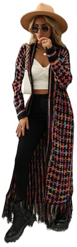 HEYPORK Damen Herbst Winter Warm Bequem Jacke Casual Mode übergangsjacke Mantel Frauen Quaste Lange Strickjacke Pullover Mantel(Lila, 3XL)