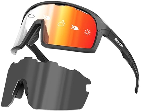 SCVCN Photochromatische Selbsttönend Fahrradbrille Polarisiert Herren Damen Sportsonnenbrille Klar Radsportbrille Radfahren MTB Radbrille Laufen Angeln Volleyball Tennis Bergsteigen Wandern Rot