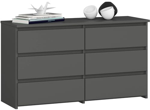 AKORD | Kommode CL-100 mit 6 Schubladen | Komodenschrank | Funktional | Für Wohnzimmer | Für Schlafzimmer | Langlebig | Rollenführung | ABS-Kante 35x100x57cm | Graphitgrau + Graphitgrau Front