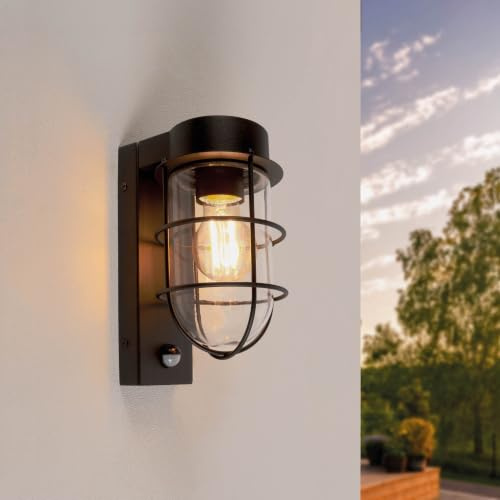 Ledvion Wandleuchte IP44 E27 rund schwarz sensor | Für Einfahrt Gartenweg Terrasse oder Fassade geeignet und klar auf den Außeneinsatz ausgerichtet