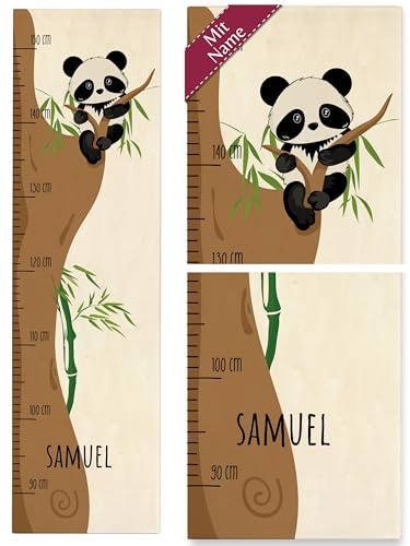 Panda Messlatte für Kinder mit Namen Niedlicher Pandabär - 90-150 cm - Holz
