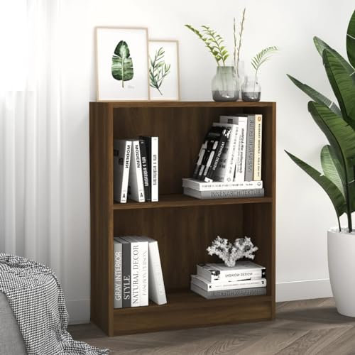THOYTOUI Bücherregal, Zeitschriftenständer Vitrinenschrank Raumteiler Schallplattenregal Geeignet für Abstellraum Werkstatt Schlafzimmer Arbeitszimmer Braun Eichen-Optik 60x24x74.5 cm Holzwerkstoff