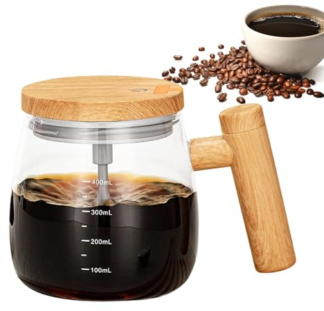 Tazza elettrica auto-mescolante, in vetro, auto-mescolante, con coperchio, portatile, con manico, per caffè, latte, cioccolata calda