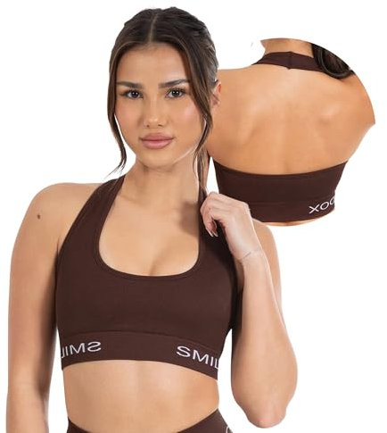 SMILODOX Sport BH Damen Azura, Nahtloses & Rückenfreies Crop Top, Neckholder Sport Bra mit Starken Halt und Kompressionsgefühl, Yoga Tank Top, Sportunterwäsche für Fitness, Gym, Alltag & Pilates