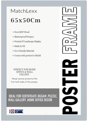 MatchLexx® Flat Durable Light grey Hand crafted | Large Poster Picture Frame 50x65 cm Photo Frame | Solid Wood Frames Jigsaw Puzzle Artwork For Home and Office