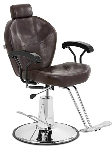 physa Sillón de Peluquería con Reposacabezas y Reposapiés Altura Regulable en 52 - 64 cm hasta 150 kg Marrón Sillón de barbero Silla de peluquería Asiento de barbería