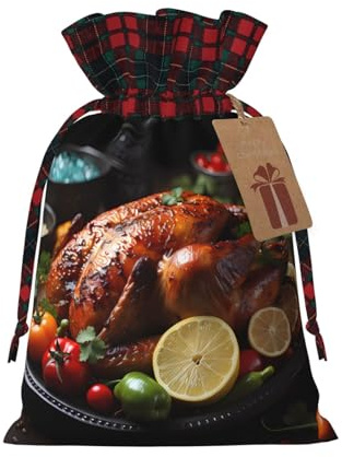Bolsa de regalo de Navidad tentadora con pavo asado - Medias con bolsa de caramelo de yute para todos los regalos de Navidad y equipaje de mano
