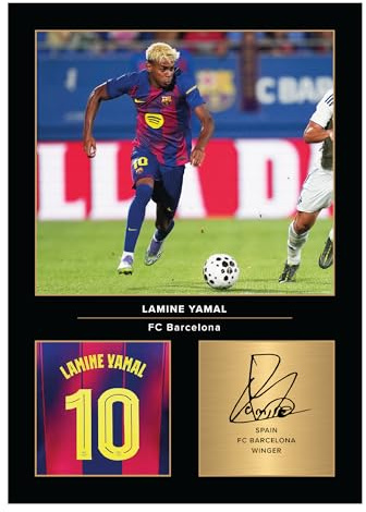Icons Wall Art Signiertes Foto von Lamine Yamal Barcelona, A4, Geschenk für Barca-Fans, digital reproduzierte Unterschrift, ungerahmt