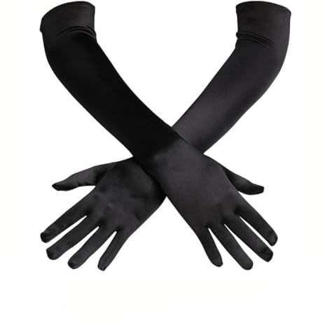 KENAV 1 Paar Langarm-Handschuhe, Damen Schwarz, Satin, Größe S