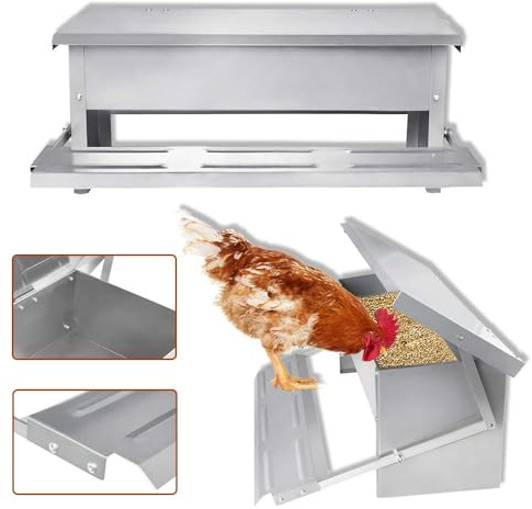Froadp Comedero automático, comedero, accesorio de acero galvanizado, comedero automático para pollos, resistente al agua, para aves de corral, patos, pollos (5 kg, 50 x 16,5 x 19 cm)