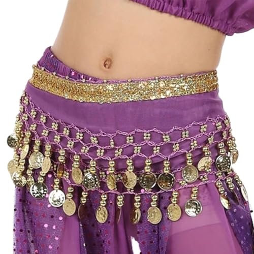 HESHUYAN Bauchtanz HüFttuch Metall Münzen Kind Taille Kette Hüfttuch Kind Bauchtanz Tanz Gürtel for Kinder Taille Gürtel Kette Bauchtanz KostüM Damen(Purple)