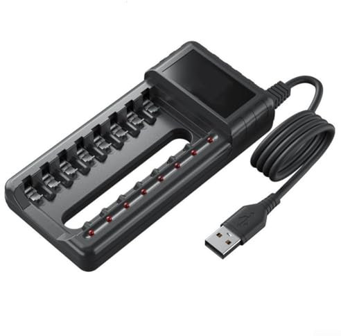 Chargeur de batterie à charge rapide, 8 emplacements, AA/AAA, prévention de la surchauffe, électrodes résistantes à la rouille (noir)