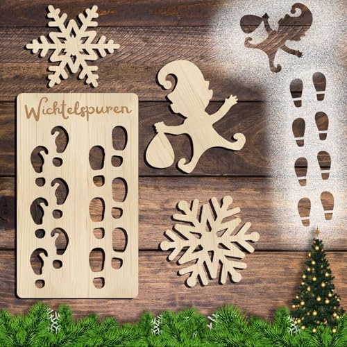 Axinyijia 2 Stück Wichtel Fußabdrücke Wichtel Zubehör, Holz Wichtel Schablone Set für Fenster Weihnachten Wichtelzubehör Fußabdruck Schablone (xuehua4)