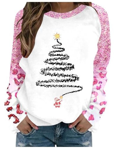 Generico Coperta Bambina Cappuccio Christmas Sweatshirt Women's Cute Xmas Tree Graphic Pullover Shrits Comfy Tops Holiday Party Outfits (Hot Pink, M)