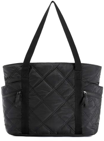Dokeno Sac Fourre Tout Matelassé pour Femme, Sac Cabas Matelassé Noir, Grand Sac à Bandoulière, Sac pour Ordinateur Portable, Sac à Main Hobo pour Bureau, école, Gym, Plage, Shopping, Voyage