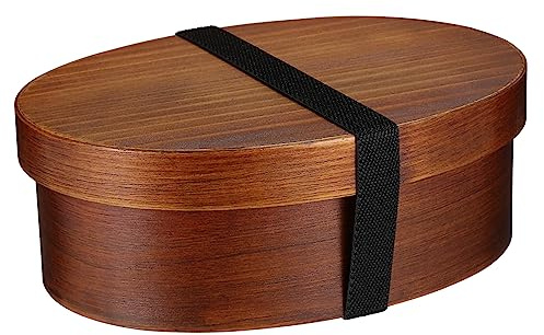 Cabilock Boîte Bento Japonaise en Bois 800ml Ronde Style Rétro Confortable pour Transporter un Déjeuner Nutritif Bureau Randonnée