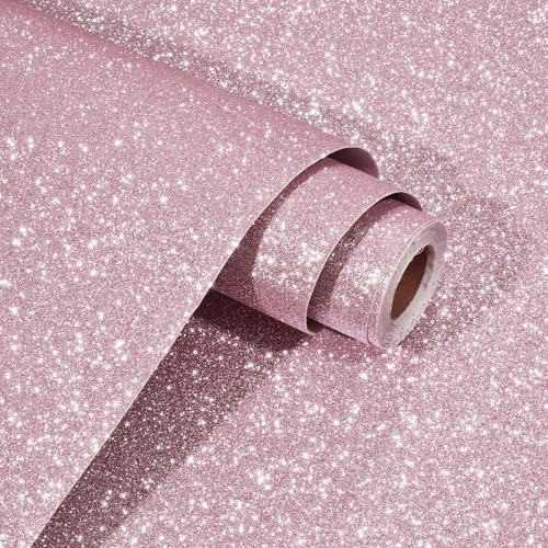 WESTICK Pink Glitter Wallpaper for Girls Bedroom Thick Pink Contact Paper