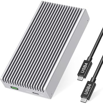 AKKYAJAURE High-Speed 40Gbps Fanless M.2 NVMe SSD Enclosure - All-Aluminum Alloy with Finned Cooling Design（Silver Color）