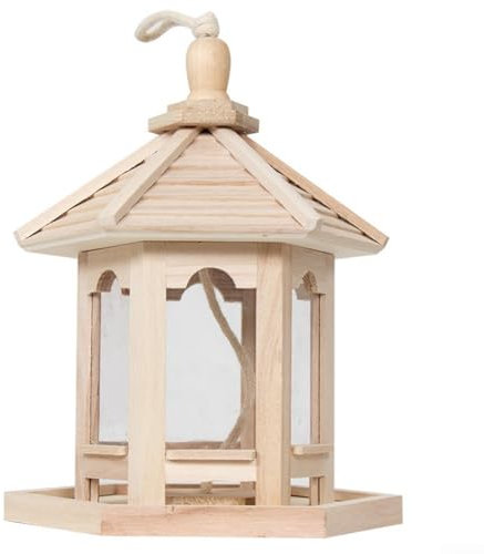 SMZhomeone Vogelfutterstation zum Aufhängen, ländlicher Stil, aus Holz, benutzerfreundliche Wartung mit reichlich Futterplatz
