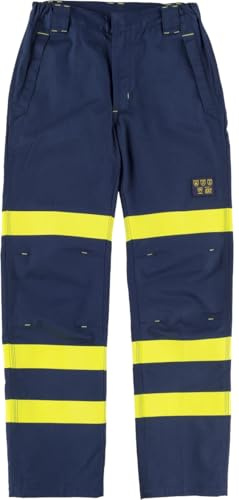 WORKTEAM B1496 Pantalón Ignífugo, Antiestático con protección para Soldadura y Arco Eléctrico, Visibilidad Realzada, Slim Fit, Cintas Fluorescentes Amarillas y Triple Costura. Unisex