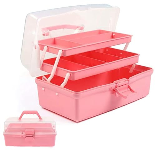Ant Warrior Medizinbox, Medikamentenbox aufbewahrung, mit 2 compartments, Arzneimittel aufbewahrung große capazität mit griff, für zu Hause, im Freien (Rosa)