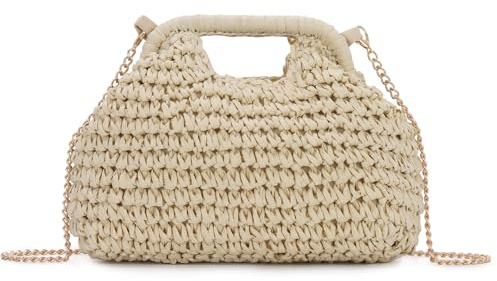 BWBIKE Sac Nuage en Paille Tissée pour Femmes - Pochette à Boulettes Avec Bretelles Amovibles, Poignée Supérieure Boho et Pochette à Bandoulière pour la Plage, les Mariages et l’été