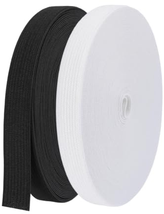 Cinta Elástica Costura 1.5cm Ancha, 2 Unidades Total 20m (10m Blanco + 10m Negro), Goma Elástica Costura Sin Agujeros, Hilo Elástico para Pantalones, Manualidades, Faldas Y Proyectos DIY
