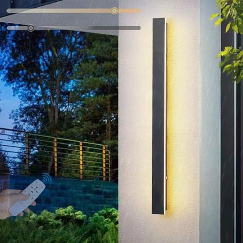 LED Außen Lange Wandleuchten IP65 Wasserdicht Dimmbar Wandlampen Wandbeleuchtung mit Fernbedienung Modern Aluminium Innen/Aussen für Gärten Villa Terasse Korridor Schwarze 3000K-6500K (D,150cm)