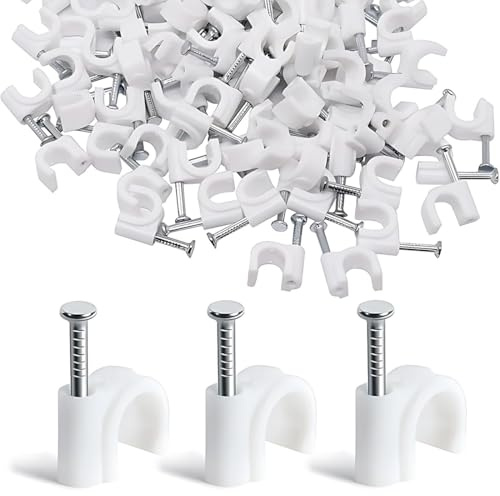 KYLOS 200 Pièces Cavalier Cable Electrique,Fixation Cable Electrique, Attache Fil Electrique,Attache Cable Mural,Clips De Cable,Avec Clou En Acier,Pour Fixation De Câble,Blanc (4Mm)