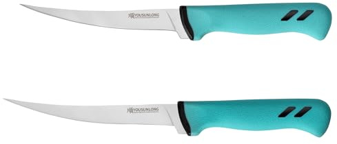 YOUSUNLONG Juego de Cuchillos para Filetear Pescado de 2 Piezas - Hojas de Acero de Alto Contenido en Carbono de 165mm y 180mm - Cuchillos para Deshuesar y Filetear Pescado - Mango Ergonómico