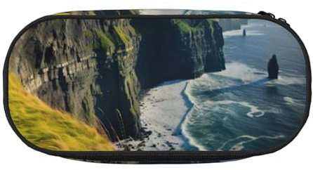 Unkhtt Ireland Outdoors County Clare The Cliffs Bleistifttasche mit großem Fassungsvermögen, Schüleretui mit doppeltem Reißverschluss, Schule, Schreibwaren, Make-up-Aufbewahrung, Schwarz