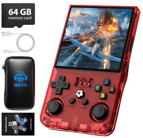 R36MAX Console di gioco portatile retrò, schermo IPS da 4,0 pollici 720 x 720, oltre 18.000 giochi classici integrati, sistema Linux open source portatile, batteria da 4000 mAh (rosso 64 GB)