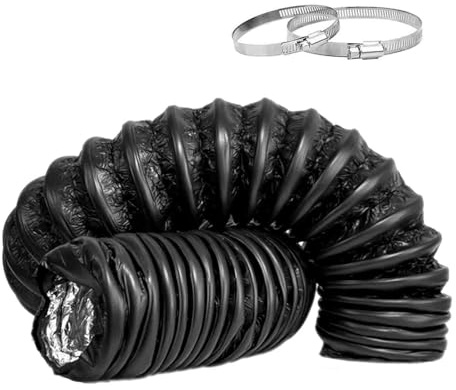 Insulated Flexible Duct with Clamps for Air Conditioners - 4-20 Inch Mobile Home Ducting, Perfect for Bathroom Exhaust Fans & Dryer Vent Hose Installation