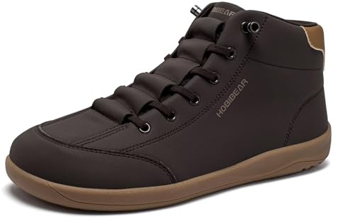 HOBIBEAR Leather Barefoot Boots Zero-Drop Wide Width Minimalist Shoes Unisex Mid Top Walking Boots(Dark Brown Women 11,Men 10)