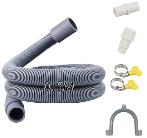 Quanerba Prolongations de tuyau de vidange 0,5/1/1,5/2/2,5/3/4/5M pour machines à laver, sèche-linge, tuyau d’évacuation des eaux usées, tuyau de lave-vaisselle (0,5M)