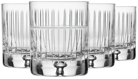 Krosno – Bicchieri da whisky, bourbon e scotch 250 ml, set da 4 – Collezione Saga – Bicchiere in cristallo, intagliato – Fatti a mano – Ideale come regalo
