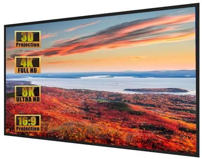 Écran de Projection Cadre Fixe de 60 Pouces, Format 16:9, Prise en Charge 4K/8K, HDR et 3D Active, Toile de projecteur à Cadre Fin pour Home cinémas et Bureaux