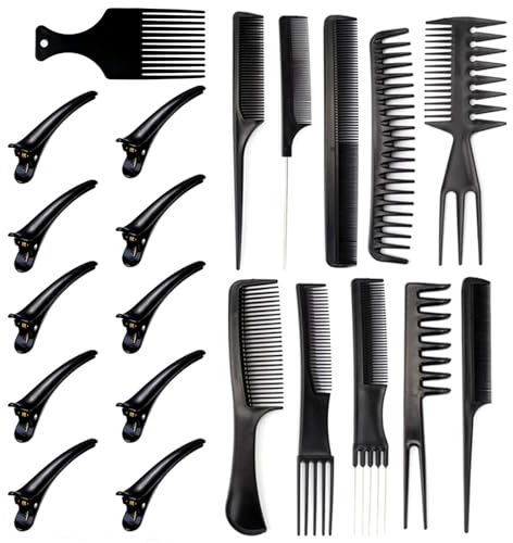 Breiter Zahnkamm Kit, 21 Stück Profi Friseur Kamm, Barbier Haarstyling Salon Lockenkamm Hitzebeständiger Antistatischer Carbon Kamm, Hair Comb für Männer und Frauen