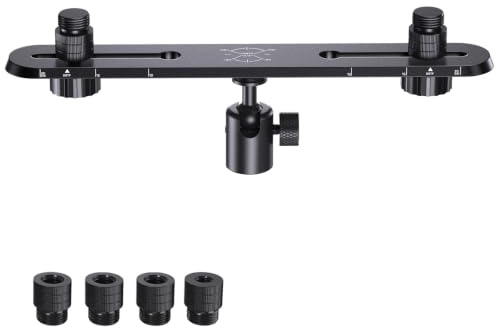Stereo Mic Bar for XY/ORTF Recording, Universal Wall Speaker Mount Bracket | Adjustable Double Mic Stereo Array Spacing Microphone Mount with Universal 3/8, 5/8 & 1/4 Thread