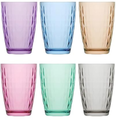 vienberg Artemis Coral 6er Set Trinkgläser Bunt 415ml – Design Longdrinkgläser mit Innenrelief (Außen glatt) – Stapelbare Wassergläser & Saftgläser – Bunte Gläser für Cocktails, Eistee & Latte