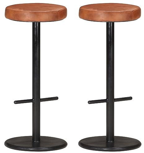 Frdhee Silla cosmética de comedor, taburete de bar, 2 unidades, piel auténtica, color marrón, taburete de cocina para dormitorio, cocina, comedor