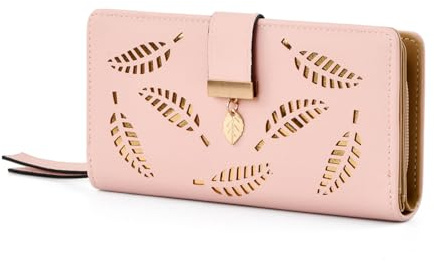 Daelesr Portefeuille à Boutons-Pression en Forme de Feuille, Portefeuilles et Porte-Cartes Femme Grand Format, Portafoglio Donna, Porte Chequier Monnaie Femme Cuir Wallet, 11 Emplacements de Cartes
