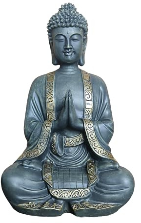 Relaxdays Statue Bouddha priant, résistant intempéries, 38 cm, déco Vintage Bronze-Or pour Salon & Jardin