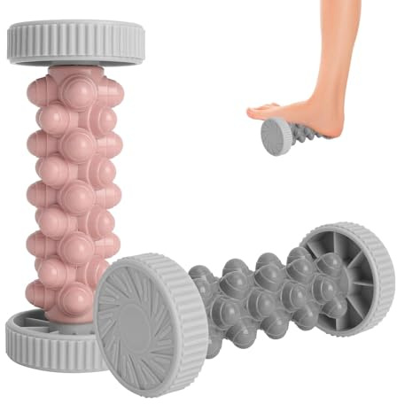 2 Stk Fußmassageroller für Plantarfasziitis, Faszienrolle Fuß, Tragbarer Fußmassageroller mit Noppen für Hand & Fuss, Fersenschmerzen, Stress Relief & Entspannung - Grau & Rosa