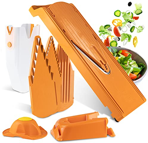 Börner Affettaverdure V3 (Set Professionale) • Affettatrice Multifunzionale per Fette, Julienne, Cubetti • Mandolina Regolabile con Lama a V in Acciaio Inossidabile • Colore: Arancione