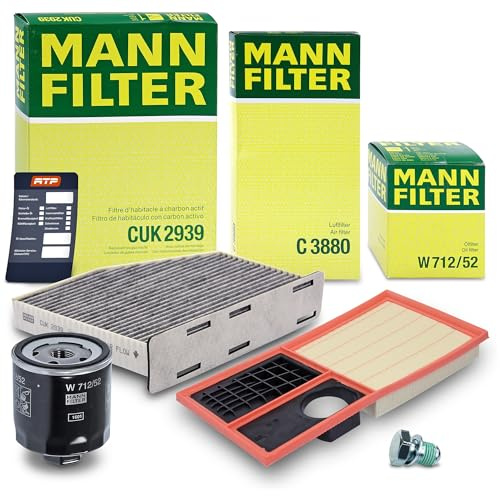 MANN-FILTER Inspektionspaket Filterset 1x Ölfilter, 1x Luftfilter, 1x Innenraumfilter (Aktivkohlefilter), Kompatibel mit SEAT ALTEA, LEON, SKODA OCTAVIA 2, VW CADDY, GOLF PLUS 5, GOLF 5, GOLF 6