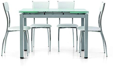 Spazio Casa Tavolo piano in Vetro struttura in metallo Rettangolare Allungabile - 110 x 70 cm, Grigio