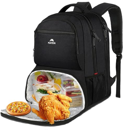 Lunch Backpack, Insulated Cooler Backpack Lunch Box Backpack for Men Women, 17 Inch Laptop Backpack with USB Charging Port Commuter Backpack for College School Work Office Travel, Black